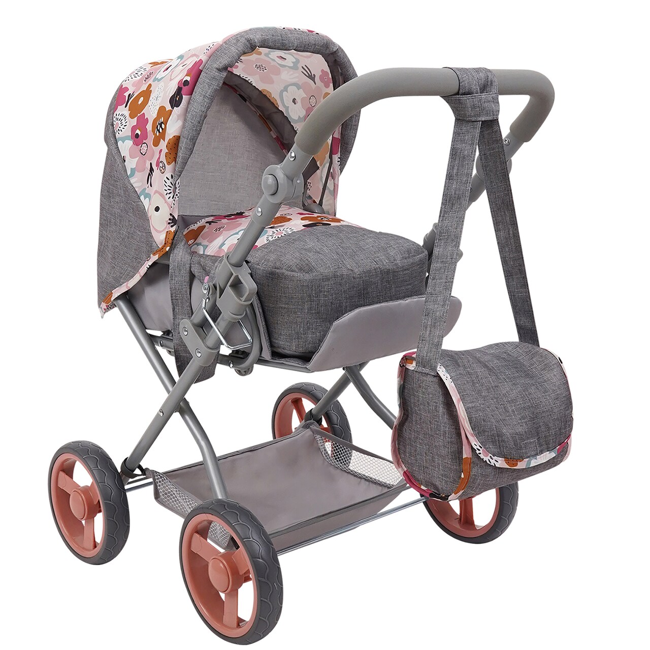 509 Crew: Melange Flora - Kelly Deluxe Doll Pram - Matching Bag, Removable Carrycot, Large Canopy, Shopping Basket, Doll Accessory, Kids Toy, Ages 3+